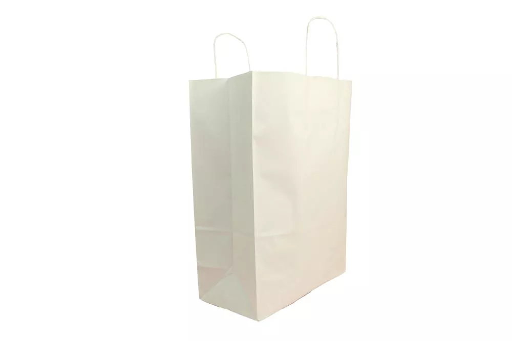 Große (26+12*35 cm) weiße Papiertaschen mit Papierkordel, unbedruckt, 90g/m², 25er Set