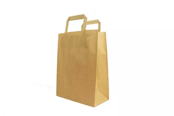 Große (26+12x35 cm) braune Papiertasche mit Flachhenkel, unbedruckt, 80g/m², 25er Set