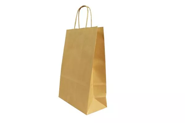 Große (26+12*35 cm) braune geriffelte Papiertasche mit Papierkordel, unbedruckt, 90g/m², 25er Set