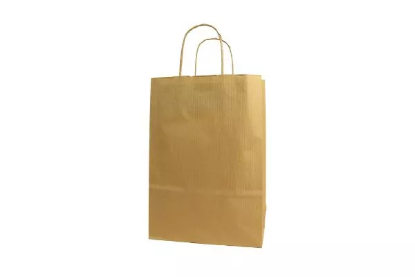 Große (26+12*35 cm) braune geriffelte Papiertasche mit Papierkordel, unbedruckt, 90g/m², 25er Set