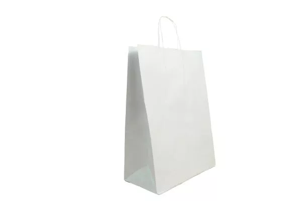 Große (26+12*35 cm) weiße Papiertaschen mit Papierkordel, unbedruckt, 90g/m², 25er Set