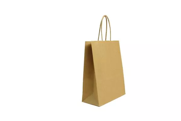 Kleine (18+8*22 cm) braune geriffelte Papiertasche mit Papierkordel, unbedruckt, 90g/m², 25er Set