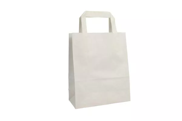 Mittlere (22+10x28 cm) weiße Papiertasche mit Flachhenkel, unbedruckt, 70g/m², 25er Set