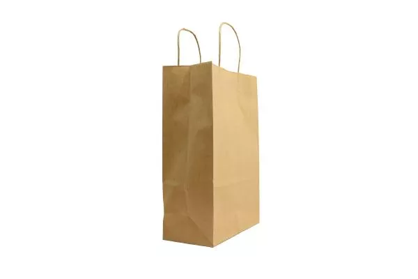 Mittlere (22+10*31 cm) braune geriffelte Papiertasche mit Papierkordel, unbedruckt, 90g/m², 25er Set